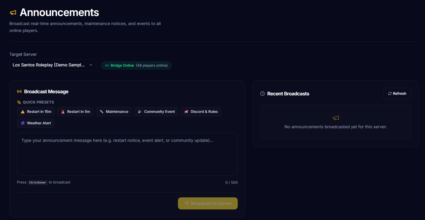 Instant Server Announcements